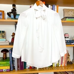HD in Paris | White Long Sleeve Neck Bow Blouse 0